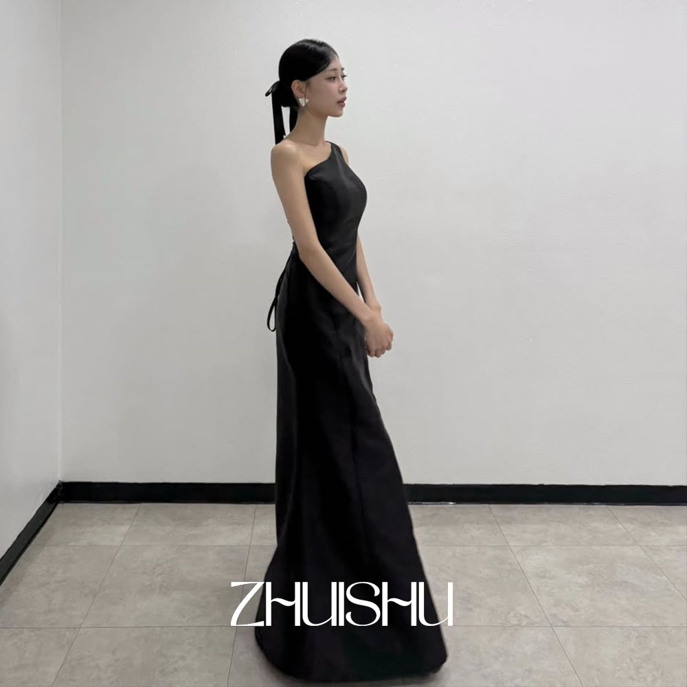 Modern Korean Lifestyle - ZHUISHU فساتين سهرة سوداء بكتف واحد